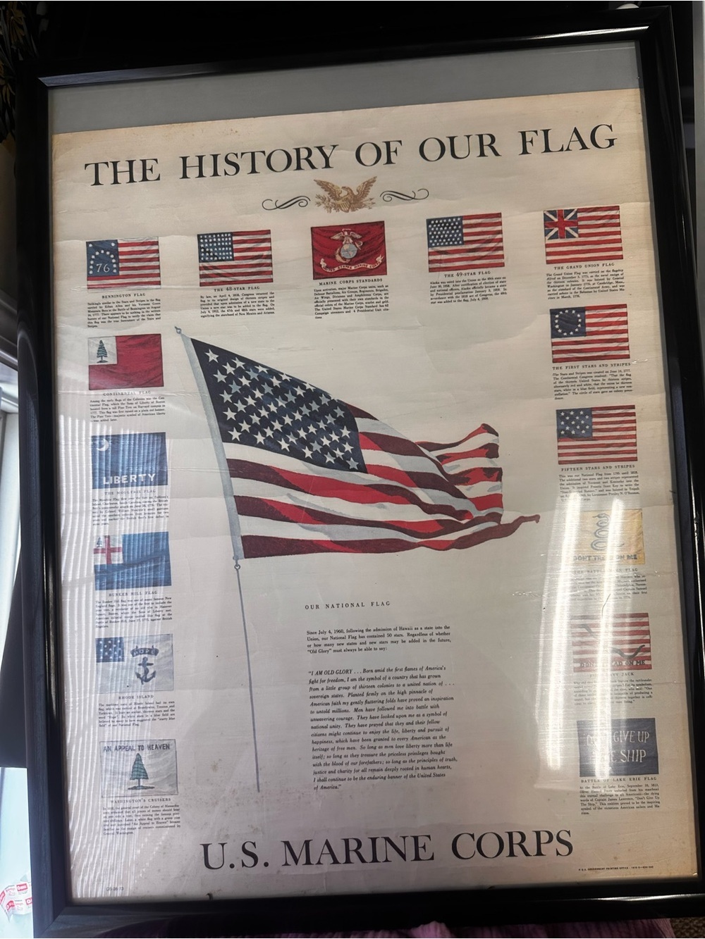 Original Vintage 1973 USMC the History of our Flag Poster-framed auth GPO - Picture 3 of 5